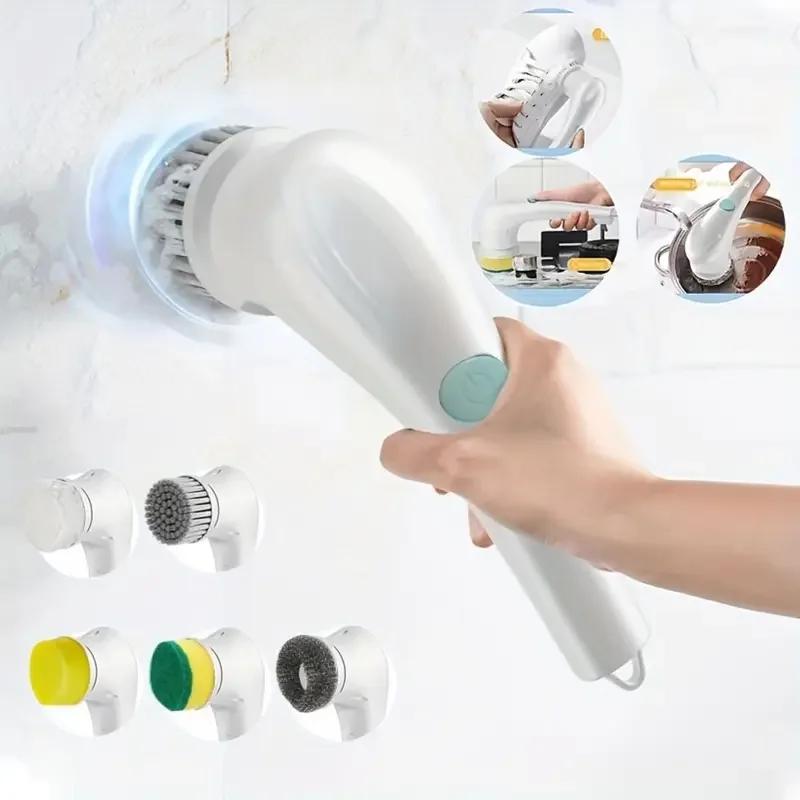 Brosse de nettoyage électrique multifonctionnelle cinq en un pour le lavage de la salle de bain et les outils de nettoyage de la cuisine