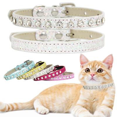 Strasskleiner Hunde-Katzenhalsband Leder PU Verstellbares Haustierhalsband Luxus Dekoration Halskette für Kätzchen Welpen Chihuahua Zubehör