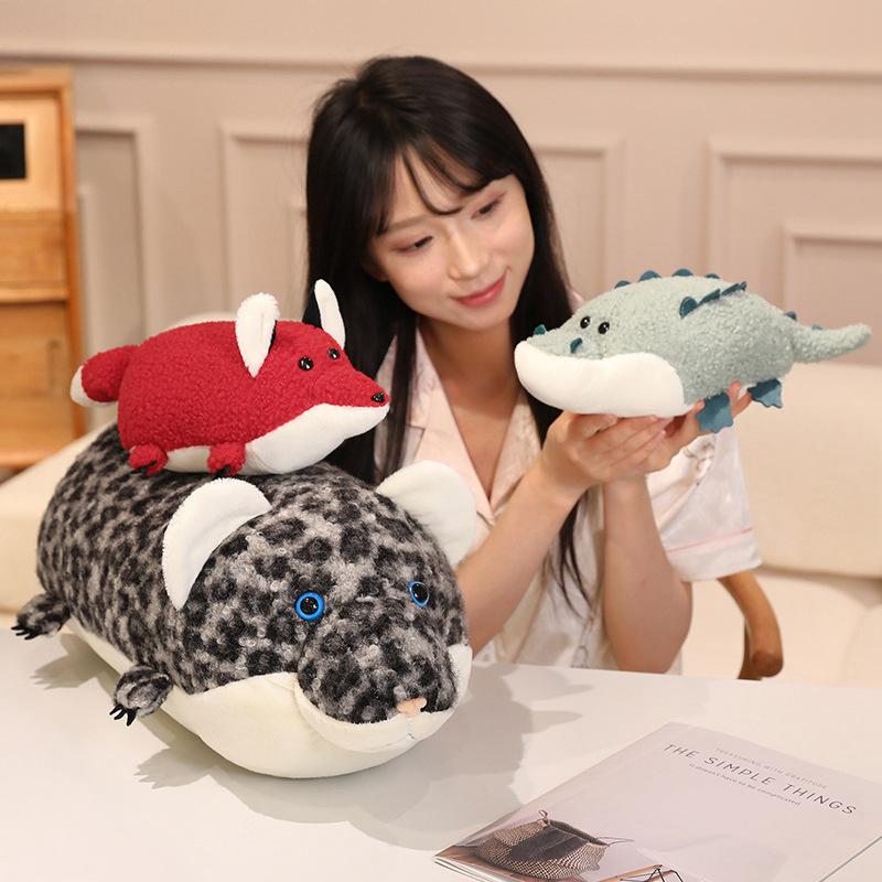 Cute Simulation Crocodile Snow Leopard Doll Plush Toy Lying Down Fox Doll Children Accompany Soothing Puppet