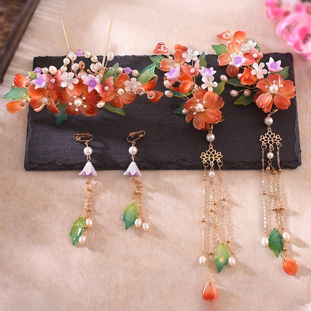 Pearl Hanfu Hair Stick Tassel Flower Hair Comb Exquisite Chinese Style Hairpin Set  Women