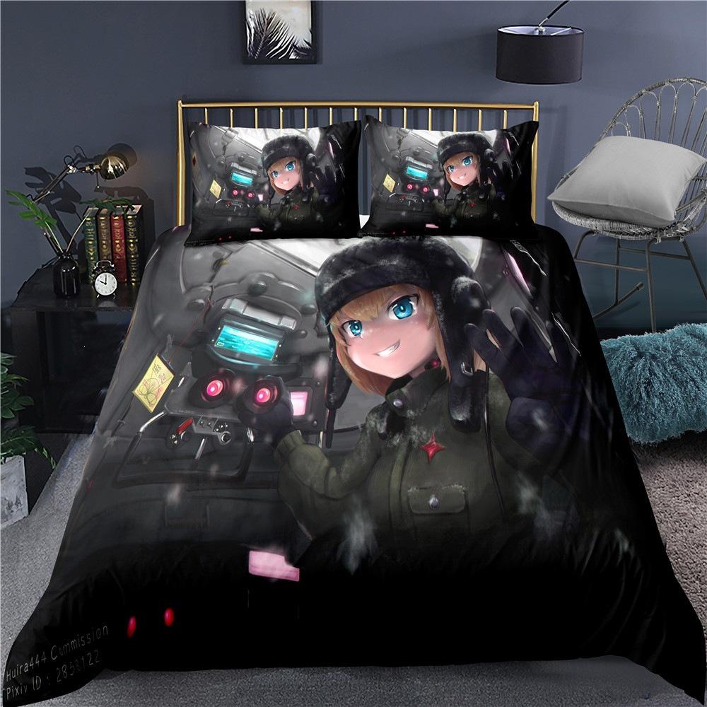 Anime Girls und Panzer Bedding Set 3D Print Anglerfish Team Duvet Cover Child Adult Quilt Cover Pillowcase king Queen Size