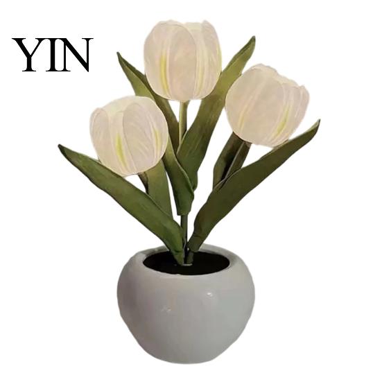 Decorative LED Tulip Lamp Flower Table Lamp, Battery Powered Artificial Night Light with Ceramic Pot, Floral for Bedroom Bedside Home Wedding