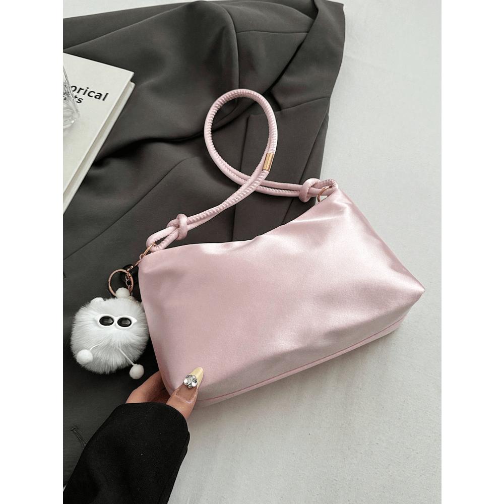 Ladies  Fashionable Simple Summer Shoulder Bag, Solid Color, With Cute Pendant, Women s Casual Daily Handbag