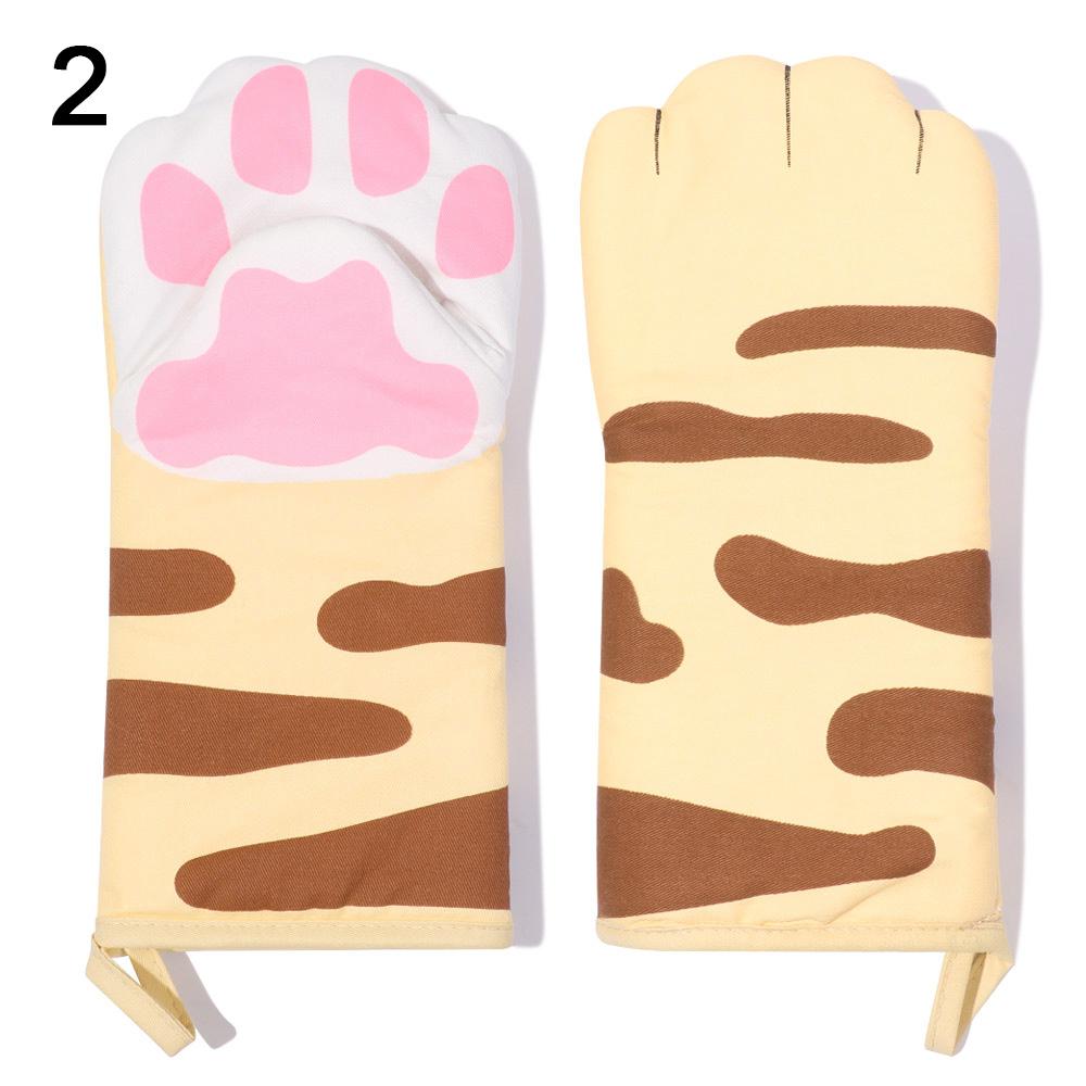 1PC Long Cotton Baking Insulation Gloves 3D Cartoon Animal Cat Paws Oven Mitts Microwave Heat Resistant Non-Slip Kitchen Gloves