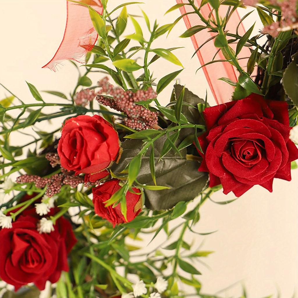 Valentines Day Heart-shaped Decorative Wreath, Hanging Garlands with Artificial Roses and Leaves, With/ Without Light