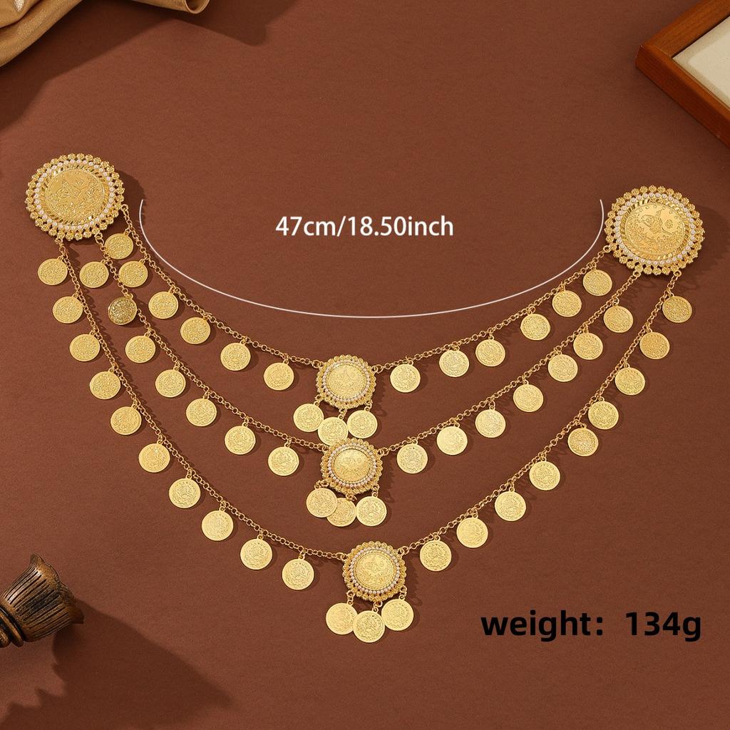 Gold Multi-layer Coin Tassel Body Chain Arabic Bridal Jewelry Light Luxury Style Dress Accessories Bib Necklace
