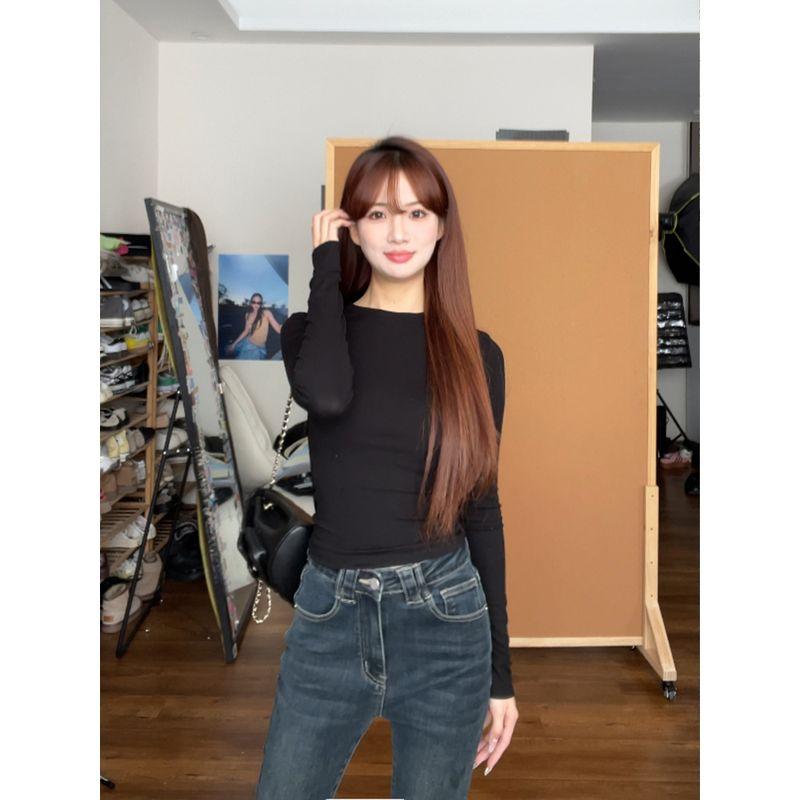 

Where Is Orange Tree White Long Sleeve T-shirt Women s Spring Style Stylish Silm Slim Looking Stretchy Underwear Bottoming Shirt Black (regular) M