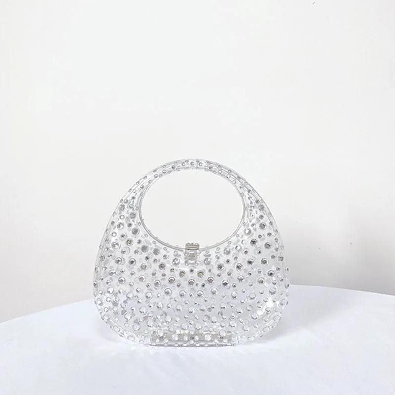 

Lady Evening Bags for Women Luxury Designer Handbag and Purses New Ins Transparent Plastic Imitation Diamond Acrylic Pouch Bag