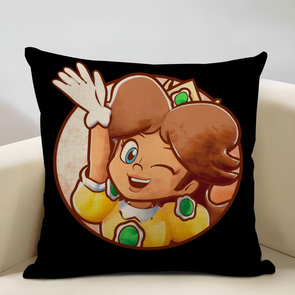 Mario Series Characters Cushion Household Decoration Linen Sofa Cushion Cover: Skin-Friendly & Breathable with Invisible Zipper