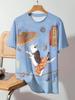 Japanese Ukiyo-e Animal Men's T-shirt with Cute Cat Pattern Print