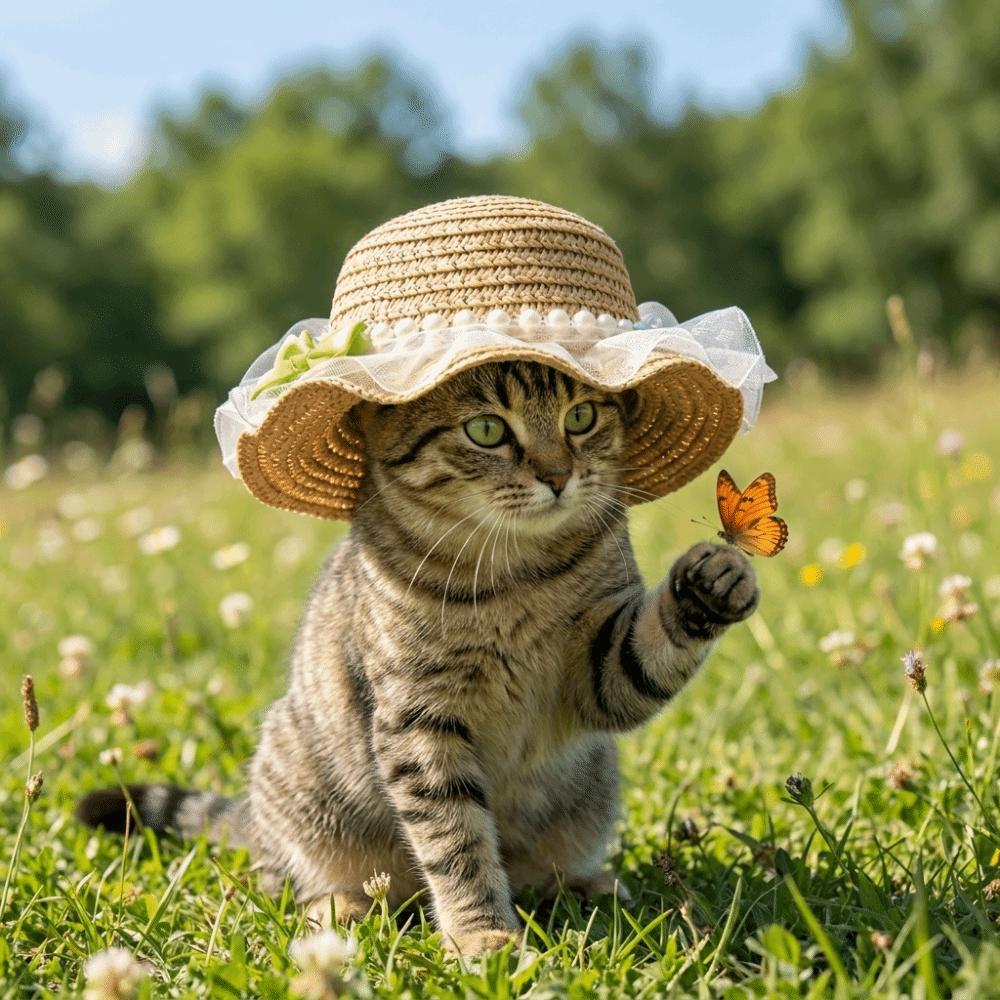 Lace Decor Pet Sun Hat Wide Brim Dog Sun Protection Cap Fashion Pet Straw Hat  Pet Walking