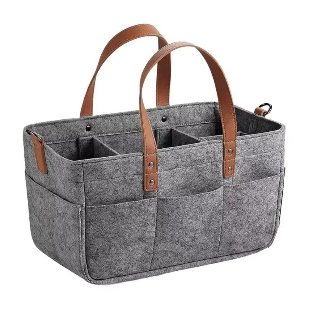 Large Capacity Felt Storage Carrier Easy Fold with Handle Diaper Storage Bag Felt Material Multi-Pocket Nursery Organizer Basket