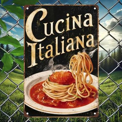 1 ks Vintage plechová cedule Cucina Italiana, Nástěnné umění s italským jídlem, Rustikální kuchyňská dekorace, Vtipná dekorace baru, kavárny, restaurace, domova