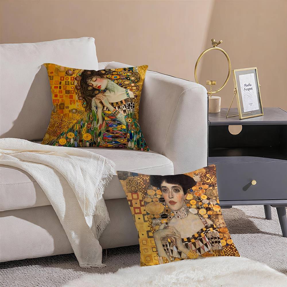 Gustav Klimt Oil Painting Pillow Case  Anti-dustmite Pillowcase Invisible Zipper Silky Sofa Cushion Cover