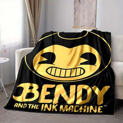 1Pc Bendy Ink Machine Mystery Flannel Blanket, Soft And Comfortable, Casual Warm, Camping Travel, Christmas, Halloween Xmas Gift N16