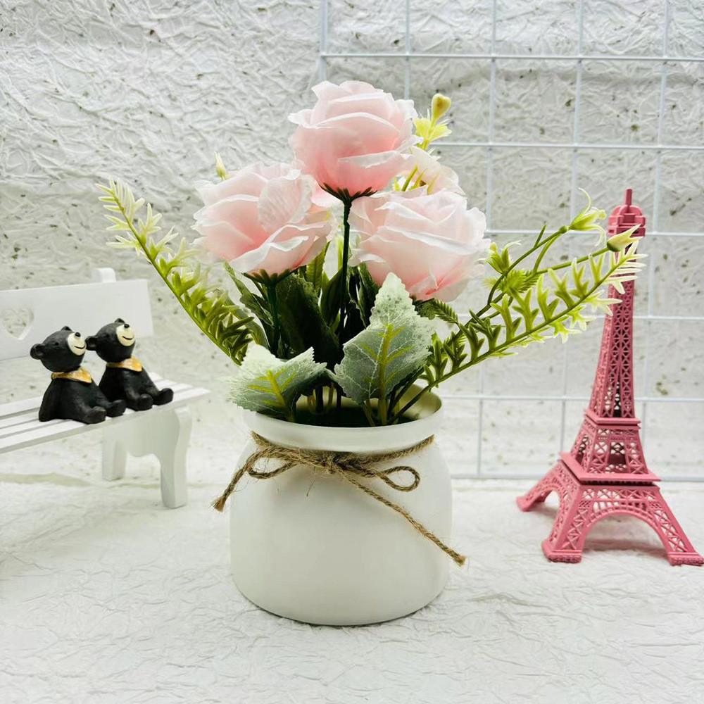 Flower Rose Plastic Arrangement Decorative Plant For Home Desk Decoration