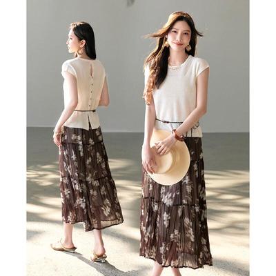 TERRE BLEUE Women's Summer Knit T-Shirt & Skirt Set
