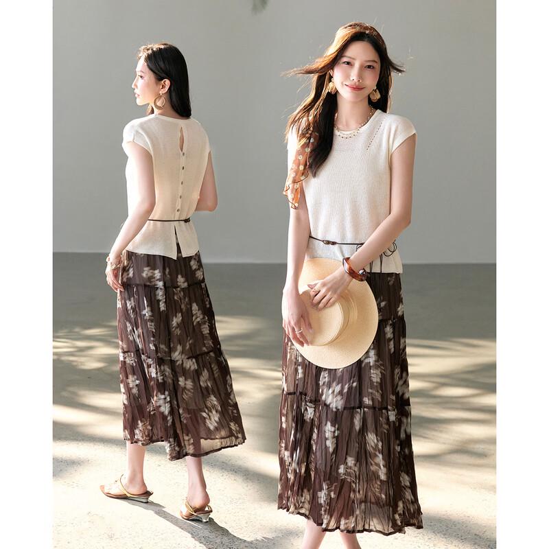 

TERRE BLEUE Women s Summer Knit T-Shirt & Skirt Set L