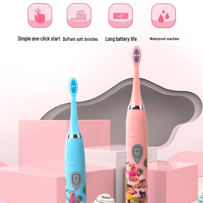 Wisdent Kids Cartoon Electric Toothbrush with Soft Bristle Brush Head - Portable, Fun USB Model