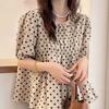 Sweet Korean Polka Dot Shirt Women's Clothing Loose Short Sleeve Summer Fashion Shirring Casual Spliced All-match O-Neck Blouse