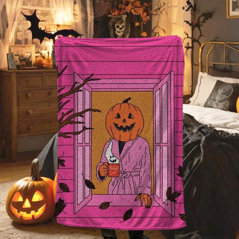 Halloween pumpkin figure digital-printed polyester Bedroom velvet flannel cover blanket Fleece soft sofa cover blankets for beds