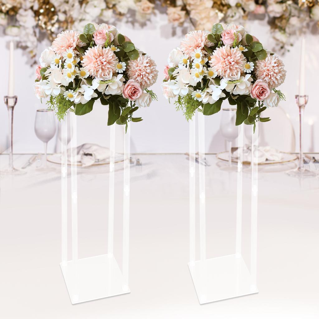 2pcs 100cm Acrylic Flower Stand, Clear Geometric Table Centerpiece Vase Column for Wedding Party Decor, Invisible Display Holder
