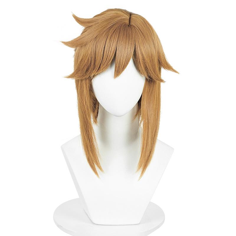 Link Cosplay Blonde Brown Wig Tears of the Kingdom Heat Resistant Synthetic Wigs for Halloween Party with Elf Ears Earrings