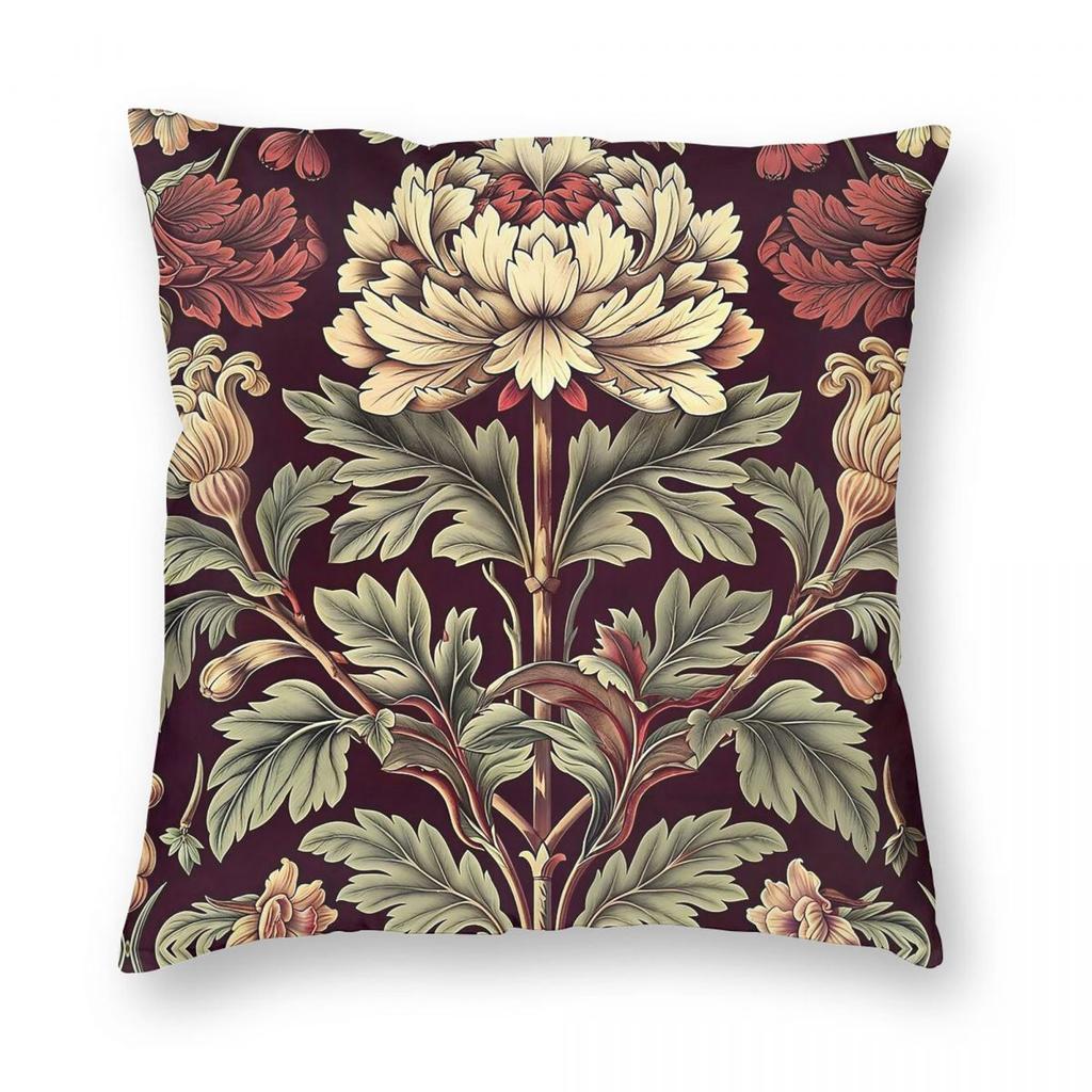 Burgunder-Blumenmuster William Morris Quadratisches Kissenbezug Polyester Leinen Samt Bedruckt Dekorative Zierkissenhülle Hausabdeckung x