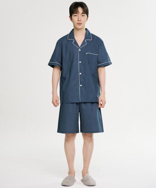 [May Flower] Classic Navy Short-Sleeve Pure Cotton Men's Big Size Pajama Set [Shipped from Korea] 100% Authentic