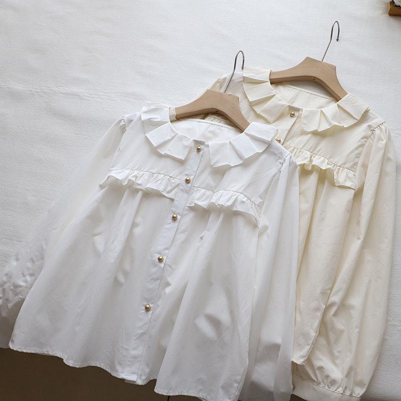 

[Bi Zheng] 2025 Early Spring Korean Style Loose Ruffle Long Sleeve Shirt for Women One Size