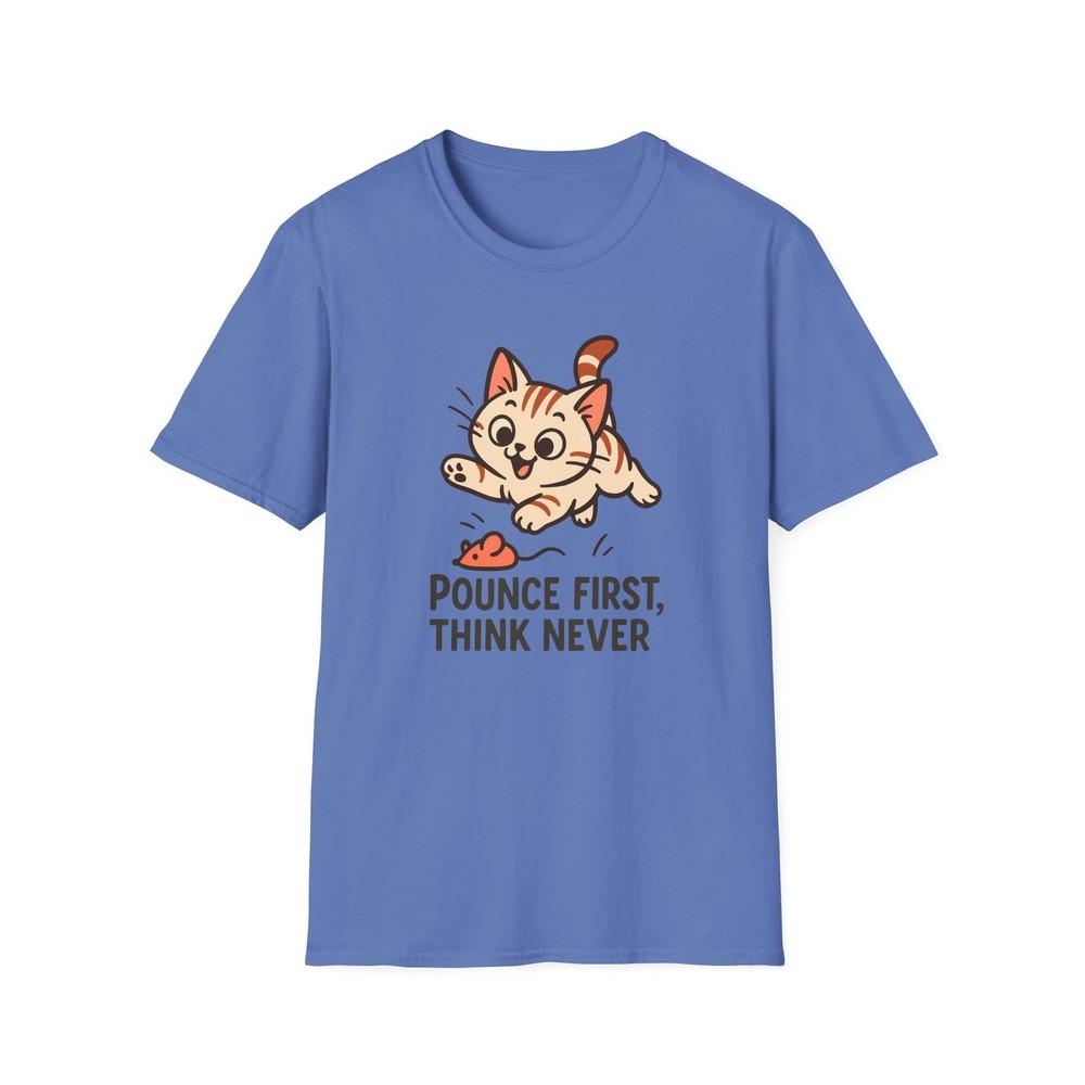 

Unisex Softstyle T-Shirt Wild Cat Funny Toy Mouse Attack Think First Think Never M