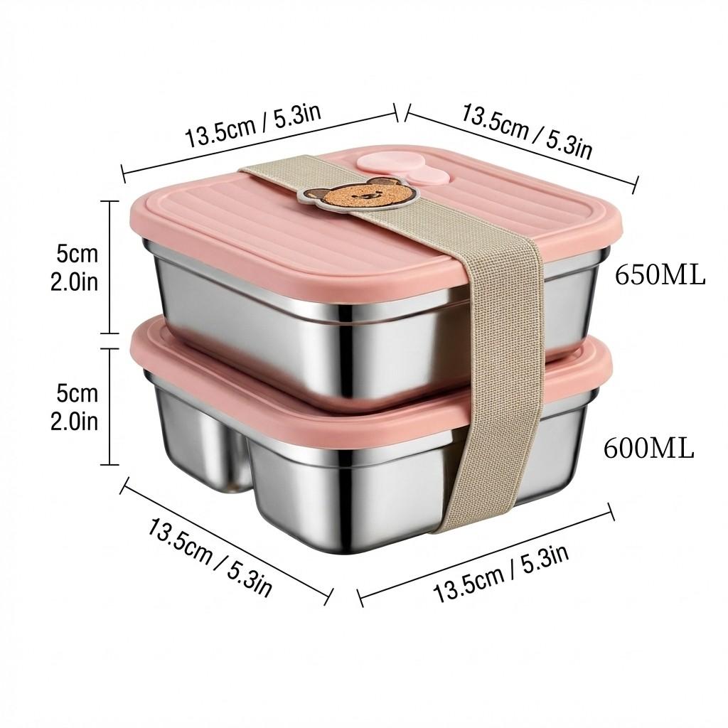 Stainless Steel Bento Box Metal Lunch Box Microwavable Food Storage Containers Stackable Meal Prep Leak-proof Adults Kids School