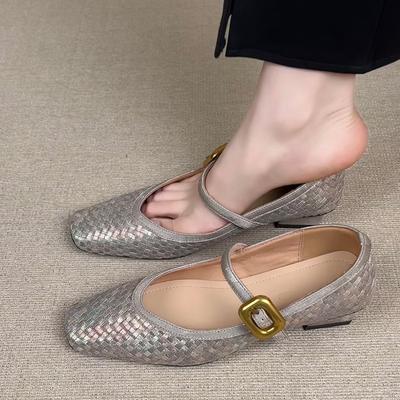 Square Head Woven Hollow Thick Heel Shoes Women's Shoes Versatile Belt Buckle Bag Head Soft Sole Fashion Sandals Women's Summer Models