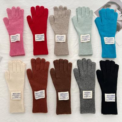 100% Wool Gloves For Women'S Winter Warmth Solid Color Versatile Touch Screen Five Finger Split Finger Gloves