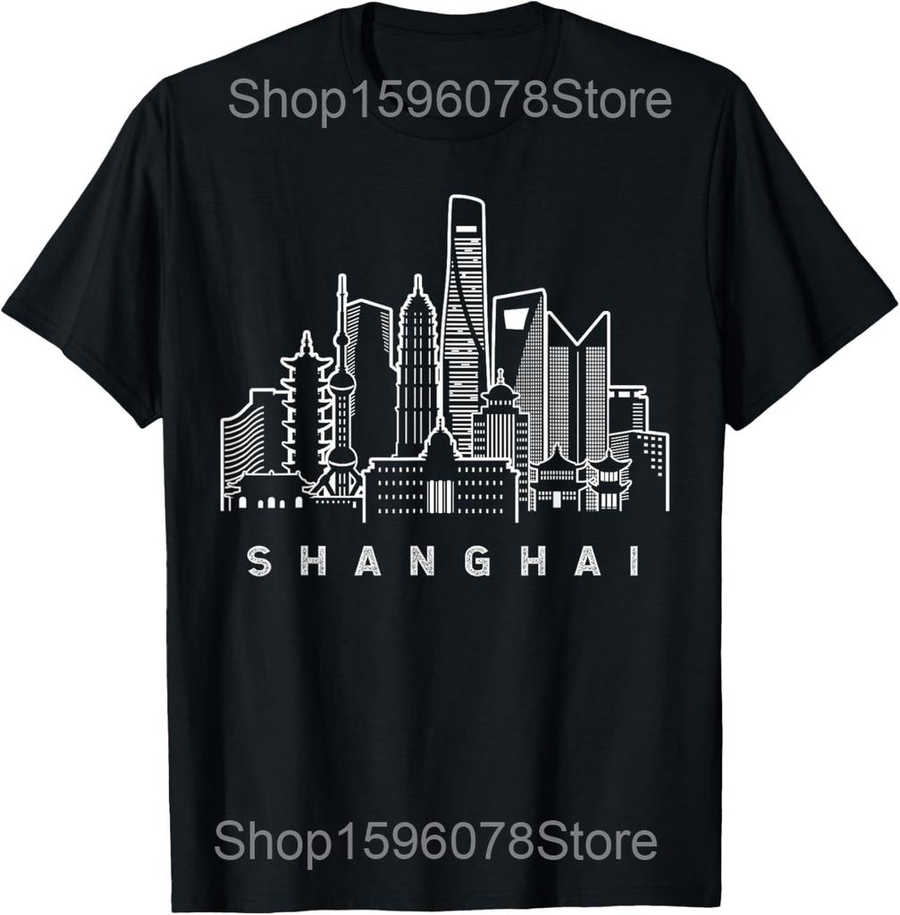 Shanghai China Asian Chinese City T Shirts Unisex Women Pure Cotton Humor Streetwear Tee Shirt Short Sleeve Unisex Loose Clothing