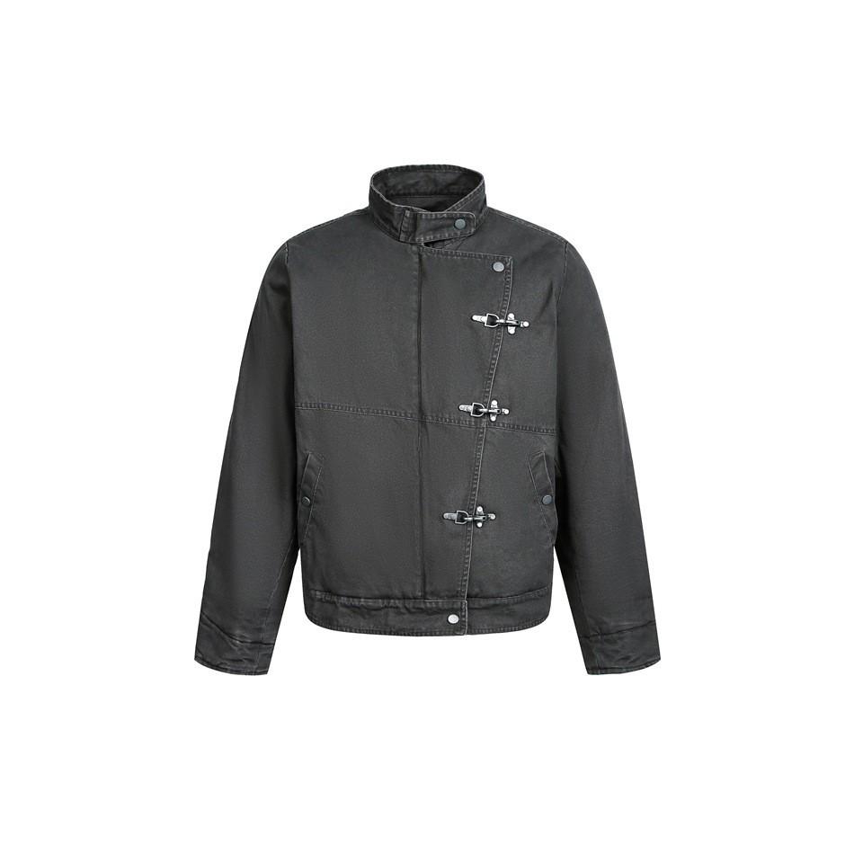 Módní Unisex Retro Praná Metalová Pracovní Bunda - Zimní Stojáček Bavlněný Kabát