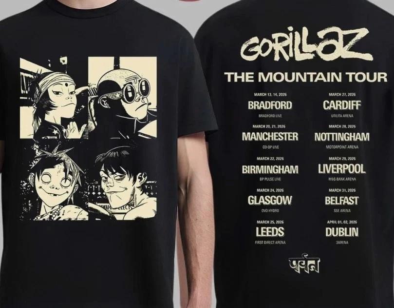 Gorillaz The Mountain Tour 2026 Europe And UK Merch With Dates T-Shirt S