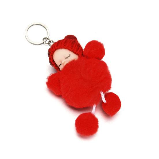 Bowknot Fluffy Pompom Plush Doll Hanging Pendant Key Ring Keychain