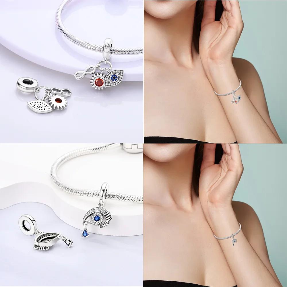 Girl Original Metal Charms Azure Zircon Circular Demon'S Eye Infinity Sun Pendant Fit Bangle Fine Gift Make your own Accessory Accessory Elegant