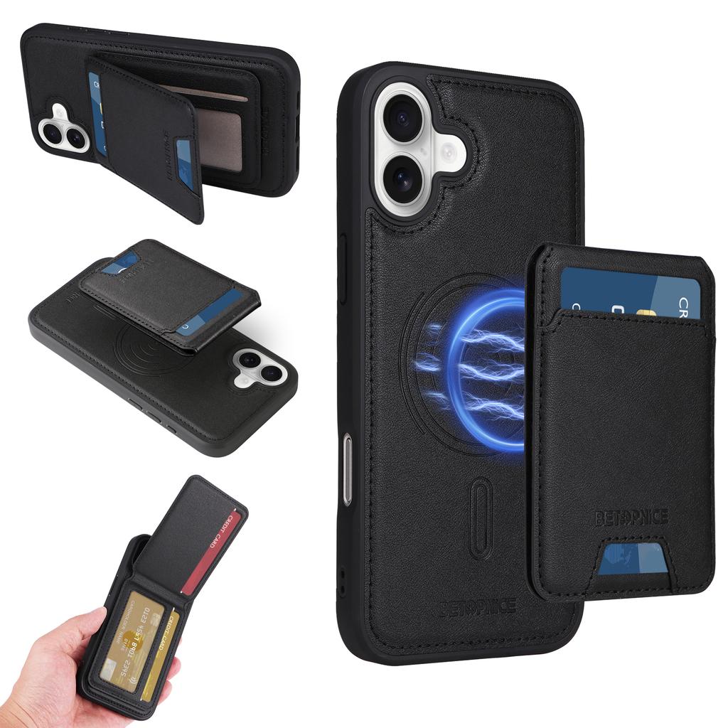 For iPhone 16 Plus Magnetic Case BETOPNICE RFID Blocking Leather Phone Back Cover with Detachable Card Bag