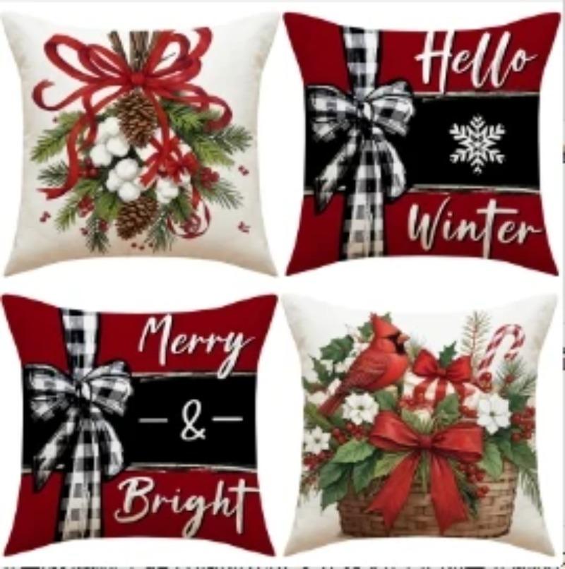45x45cm Christmas Pillow Covers Set of 4,Winter Decorative Pillow Case, Merry Christmas Tree Cushion for Home Sofa Xmas Decor