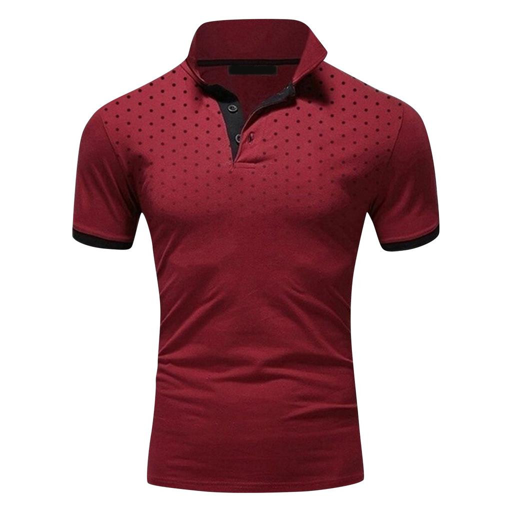 Large Men's Casual Slim Dot Print Short Sleeve T-shirt Men's Summer