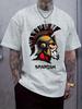 Spartan Warrior Logo Print T-shirt - Casual Crew Neck