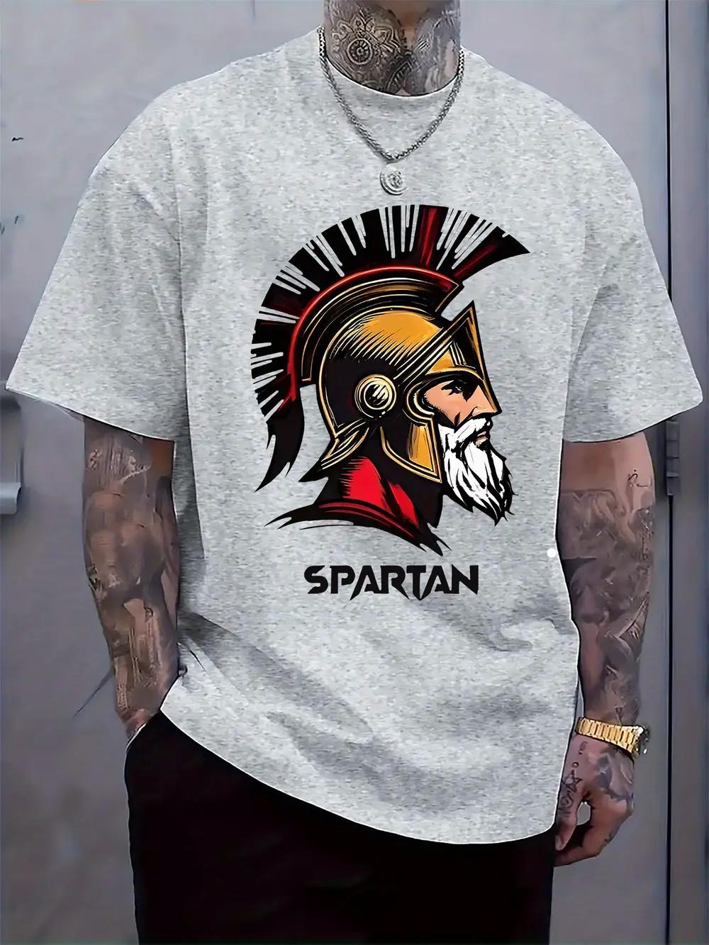 

Spartan Warrior Logo Print T-shirt - Casual Crew Neck XXL