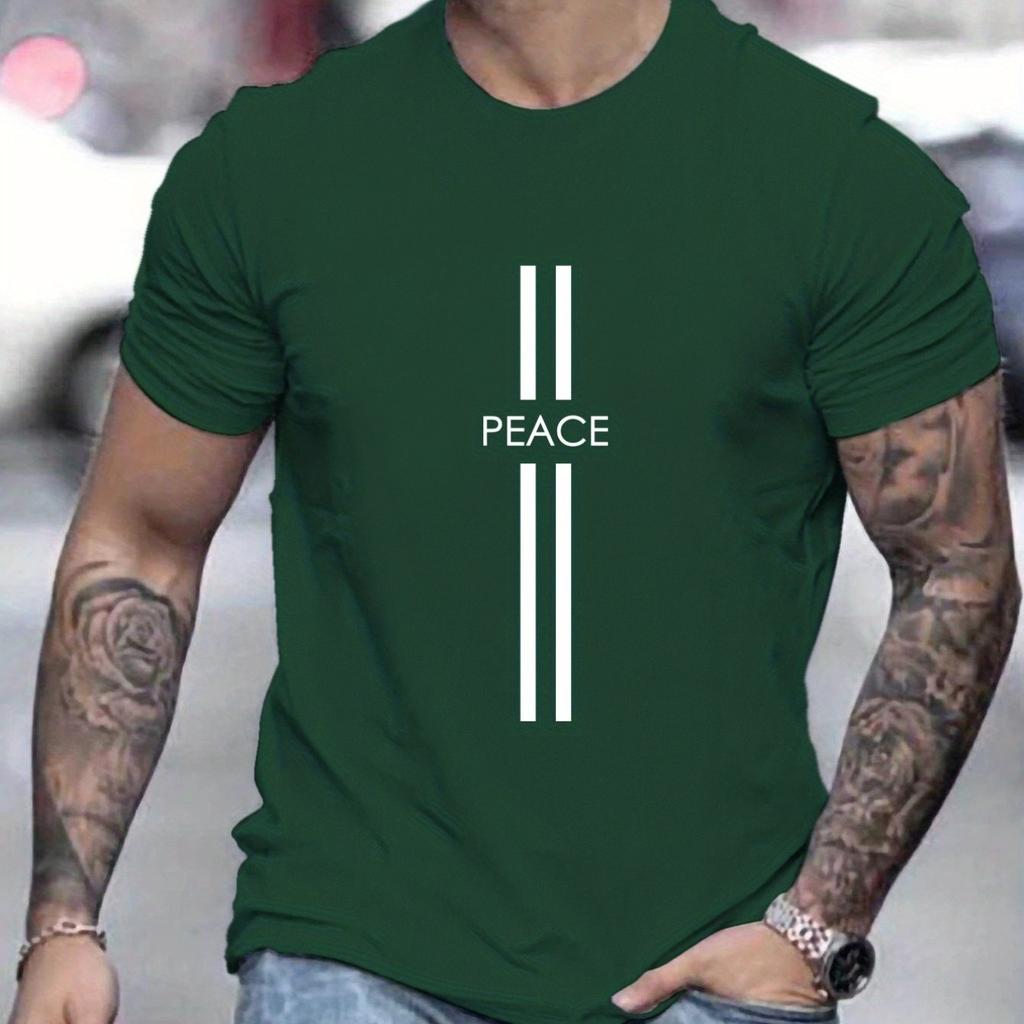 Pánská letní volná velikost 100% bavlna Peace Tisk Neformální Slim Fit Tričko s kulatým výstřihem a krátkým rukávem Top