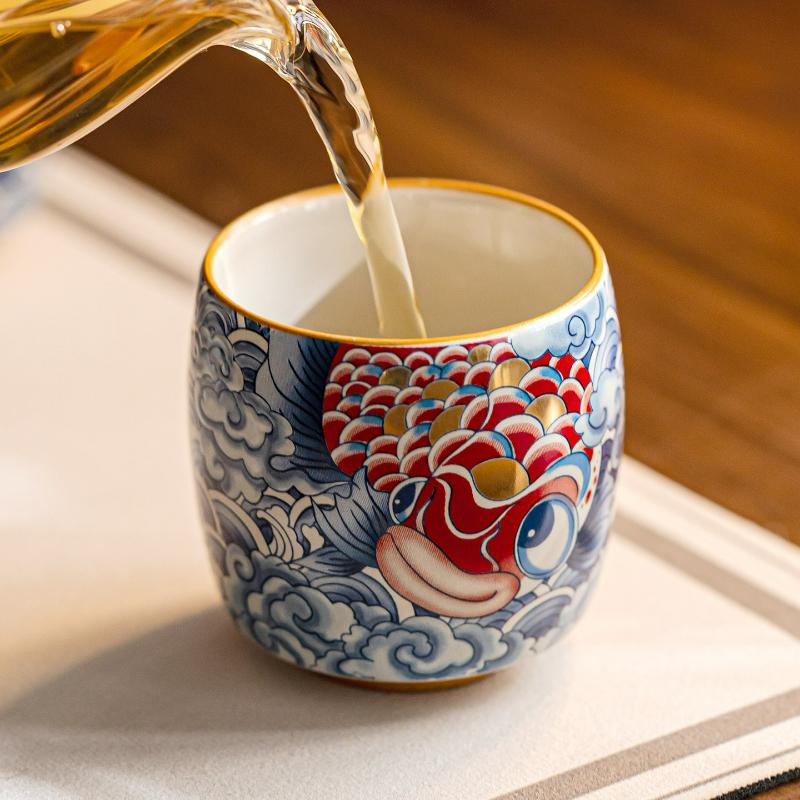 Chinese Retro Dragon Fish Ceramic Tea Cup Creative Master Cup Ceramic Kung Fu Tea Set Single Cup Teacup Household Drinkware New