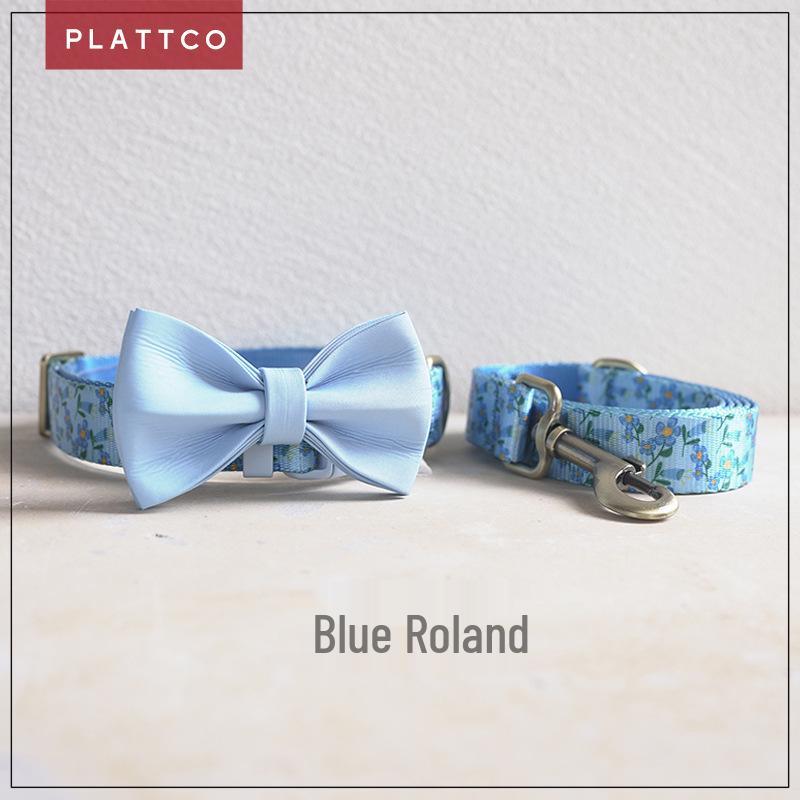 PLATTCO Синий Roland Легкий Ошейник с Мелкими Цветами, Поводок и Набор Галстук-бабочка PDC372 S