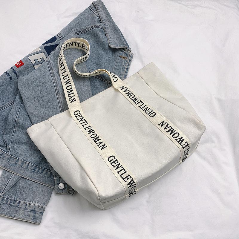 

Large Capacity Poly Cott Custom Shoulder Bag Women Handle Bag with Letter Print Comfortable and Versatile Texture Storage Bag