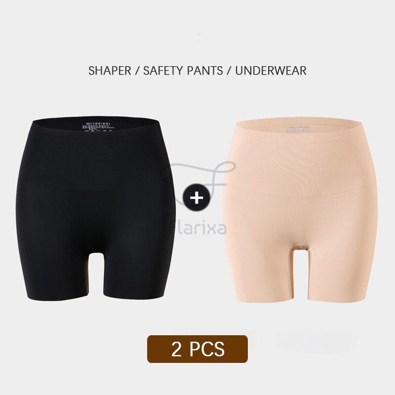 Flarixa 2 buc. Pantaloni de siguranță 3 în 1 Pantaloni scurți pentru femei, fără sudură, cu talie înaltă, lenjerie de corp pentru modelarea corpului, chiloți boxer din mătase de gheață de dimensiuni mari, subțiri