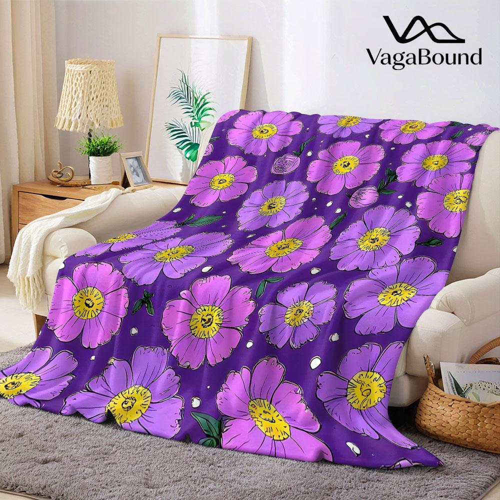 Purple Daisy Floral Flannel Blanket Warm Soft Halloween Christmas Decorative Couch Warm Cozy All-Season Gift